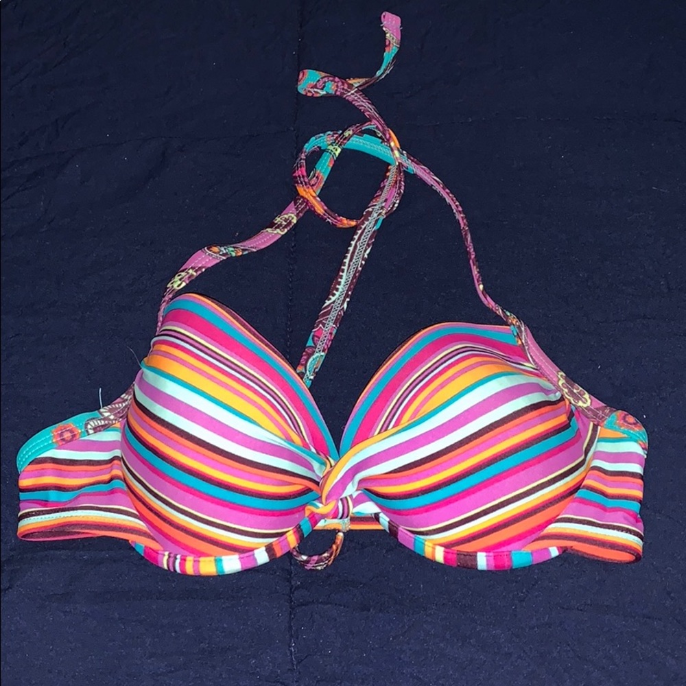 Bikini top vibrant colors stripe pattern